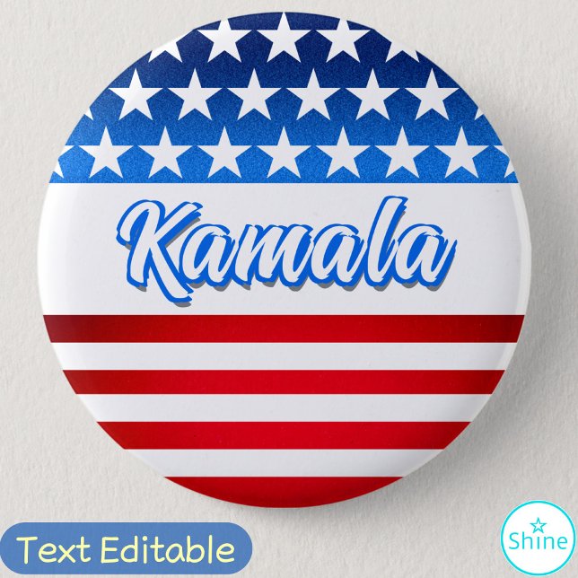 Macaron Rond 5 Cm Vote pour Kamala Harris USA Flag Texte personnalis (Créateur téléchargé)