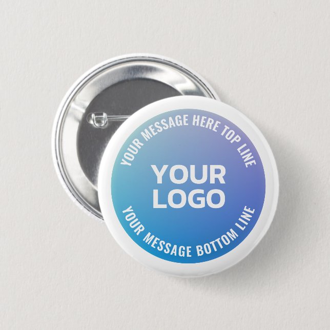 Macaron Rond 5 Cm Votre logo | Ombre bleue à violet et texte circula (Devant & derrière)