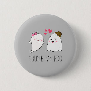 Macaron Rond 5 Cm Vous êtes mon Boo Halloween Kawaii Ghost Cute Grey