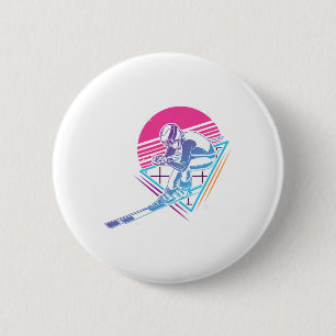 Macaron Rond 5 Cm Voyage à ski Ski Retro Vintage 80s 90s