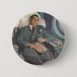 Macaron Rond 5 Cm Voyage d'affaires vintage, lecture dans l'avion