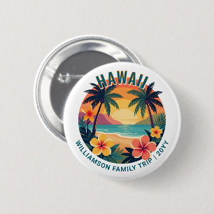 Macaron Rond 5 Cm Voyage familial personnalisé rétro Hawaï vacances 