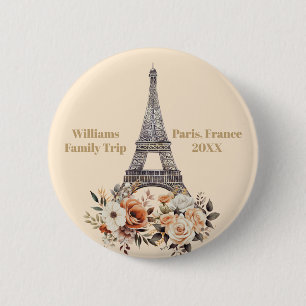 Macaron Rond 5 Cm Voyage sur mesure à Paris Tour Eiffel Floral