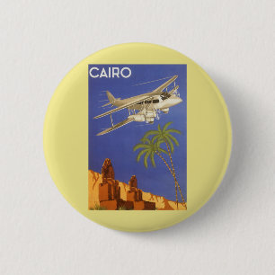Macaron Rond 5 Cm Voyage Vintage au Caire, Égypte, Avion Biplan