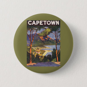 Macaron Rond 5 Cm Voyage Vintage, Le Cap, une ville en Afrique du Su