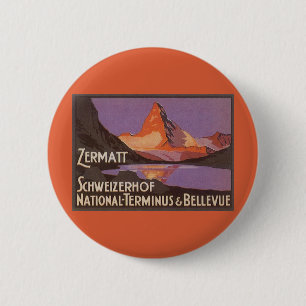Macaron Rond 5 Cm Voyage vintage, Mont Matterhorn en Suisse