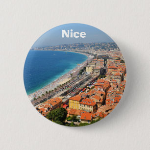 Macaron Rond 5 Cm Vue aérienne de la Côte d'Azur à Nice, France