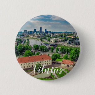 Macaron Rond 5 Cm Vue aérienne de Vilnius, Lituanie