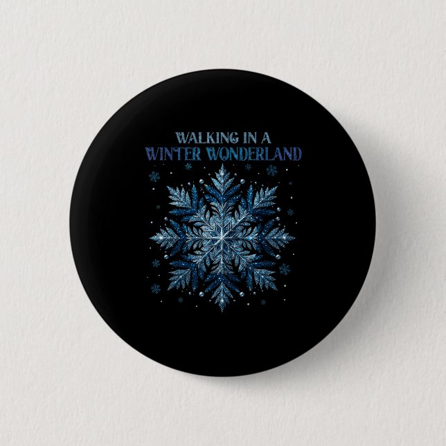 Macaron Rond 5 Cm Walking In A Winter Wonderland Snowflake Christmas (Devant)