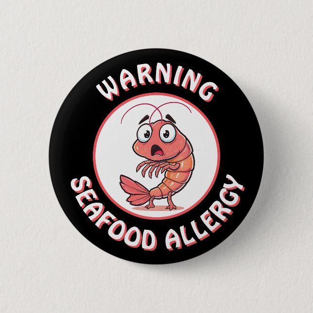 Macaron Rond 5 Cm Warning Severe Seafood Allergy Alert Button (Devant)