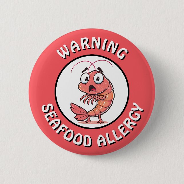Macaron Rond 5 Cm Warning Severe Seafood Allergy Alert Button (Devant)