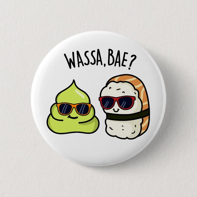 Macaron Rond 5 Cm Wassa Bae Drôle Nourriture Wasabi Pun (Devant)