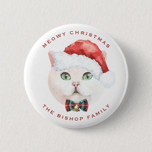 Macaron Rond 5 Cm Watercolor British Shorthair Cat Joyeux Noël
