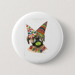 Macaron Rond 5 Cm watercolor of Boxer + party hats, tennis ball