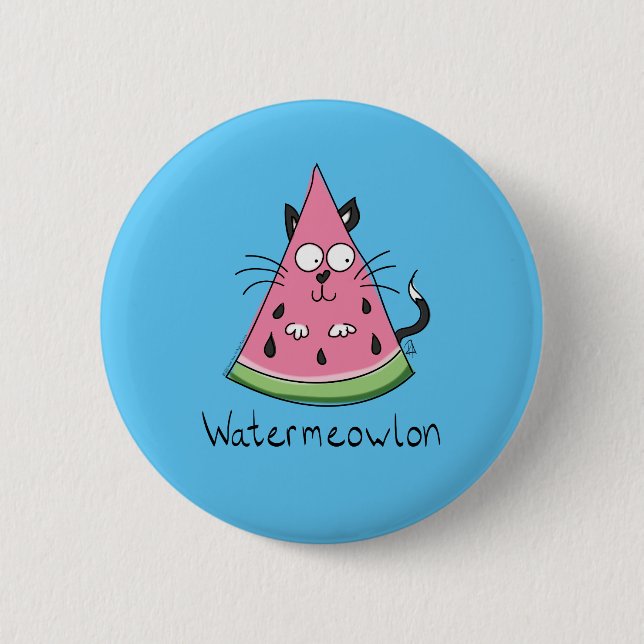 Macaron Rond 5 Cm Watermeowlon Watermelon Cat Funny Button Pin (Devant)