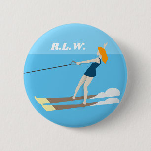 Macaron Rond 5 Cm Waterski de style Vintage