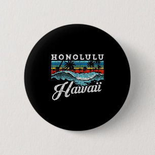 Macaron Rond 5 Cm Waves Beach Honolulu Hawaiian Summer Surfing Retro