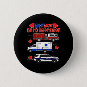 Macaron Rond 5 Cm Wee Woo Sois Ma Saint-Valentin Camion de Pompiers 