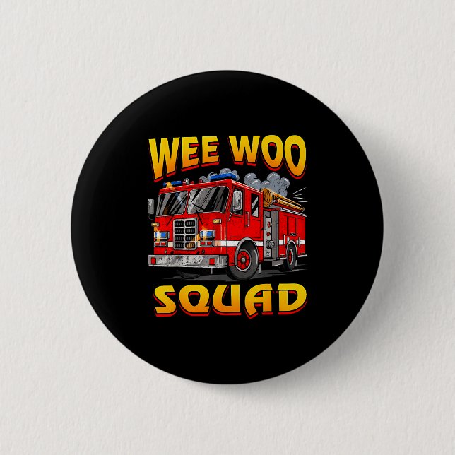 Macaron Rond 5 Cm Wee Woo Squad Firefighter Truck Lover Fireman Crew (Devant)