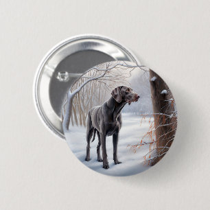 Macaron Rond 5 Cm Weimaraner Laisser Neige Noël