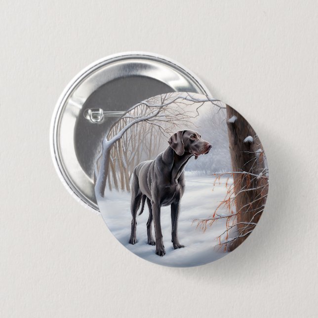 Macaron Rond 5 Cm Weimaraner Laisser Neige Noël (Devant & derrière)