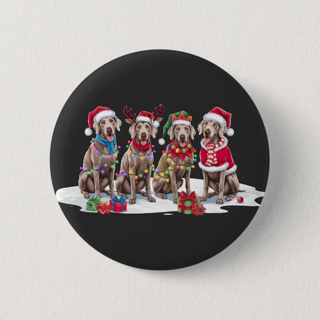 Macaron Rond 5 Cm Weimaraner Santa chapeau bois luge de Noël (Devant)