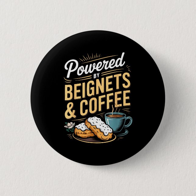 Macaron Rond 5 Cm Wered By Beignets And Coffee Funny New Orleans Quo (Devant)