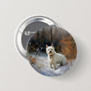 Macaron Rond 5 Cm West Highland White Terrier Laissons neiger Noël