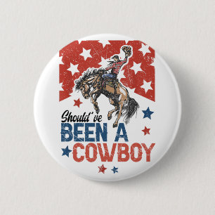 Macaron Rond 5 Cm Western Cowboy Casquette J'Aurais Dû Être Un Cowbo
