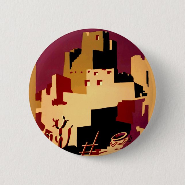 Macaron Rond 5 Cm Western Southwest Pueblo WPA National (Devant)