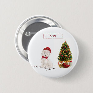 Macaron Rond 5 Cm Westie Noël drôle Chien avec Arbre