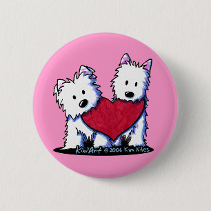 Macaron Rond 5 Cm Westies Button au cœur