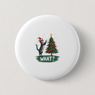 Macaron Rond 5 Cm What Funny Cat Pushing Christmas Tree Over Cat Xma