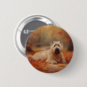 Macaron Rond 5 Cm Wheaten Terrier dans les feuilles d'automne automn
