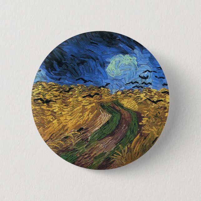 Macaron Rond 5 Cm Wheatfield de Van Gogh avec le bouton de (Devant)
