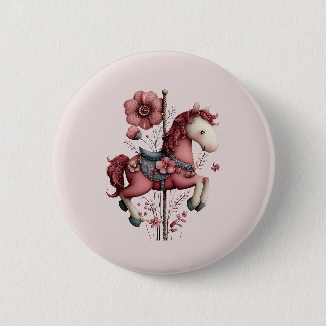Macaron Rond 5 Cm Whimsical Carousel Horse Image (Devant)