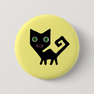 Macaron Rond 5 Cm Whimsical Crooked Little Green Eyed Black Cats