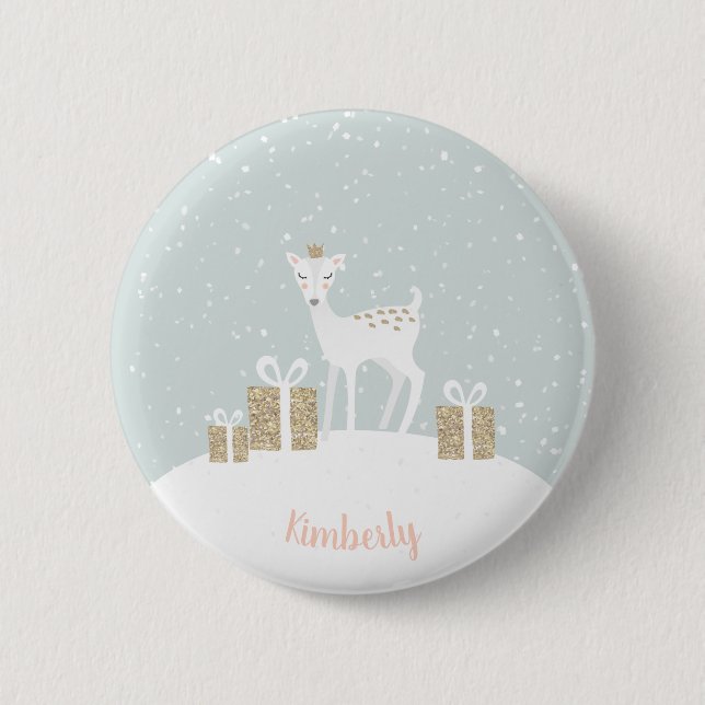 Macaron Rond 5 Cm Whimsical Deer Christmas (Devant)