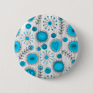 Macaron Rond 5 Cm Whimsical flowers in blue and white