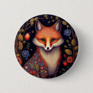 Macaron Rond 5 Cm Whimsical Fox Woodland Imaginaire Art