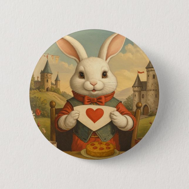 Macaron Rond 5 Cm Whimsical White Rabbit Hearts Enchanted Wonderland (Devant)