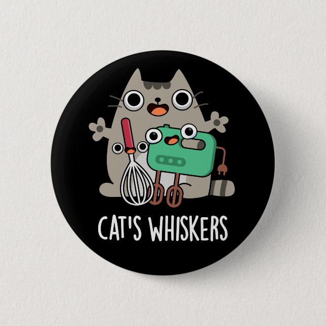 Macaron Rond 5 Cm Whiskers Cat's Funny Baking Pun Dark BG (Devant)