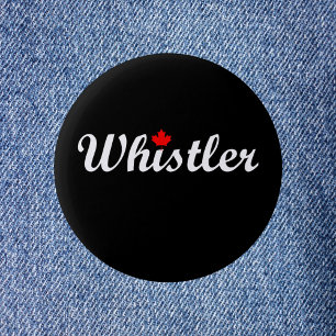 Macaron Rond 5 Cm Whistler Canada Script Texte Maple Leaf Dark