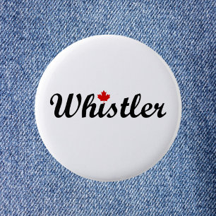 Macaron Rond 5 Cm Whistler Canada Script Texte Petite feuille d'érab