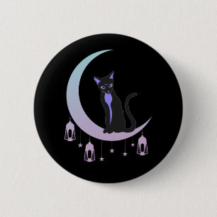 Macaron Rond 5 Cm Wicca Crescent Lune Chat Mystique Pastel Goth