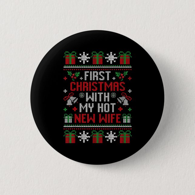 Macaron Rond 5 Cm Wife Husband First Christmas Just Married Christma (Devant)