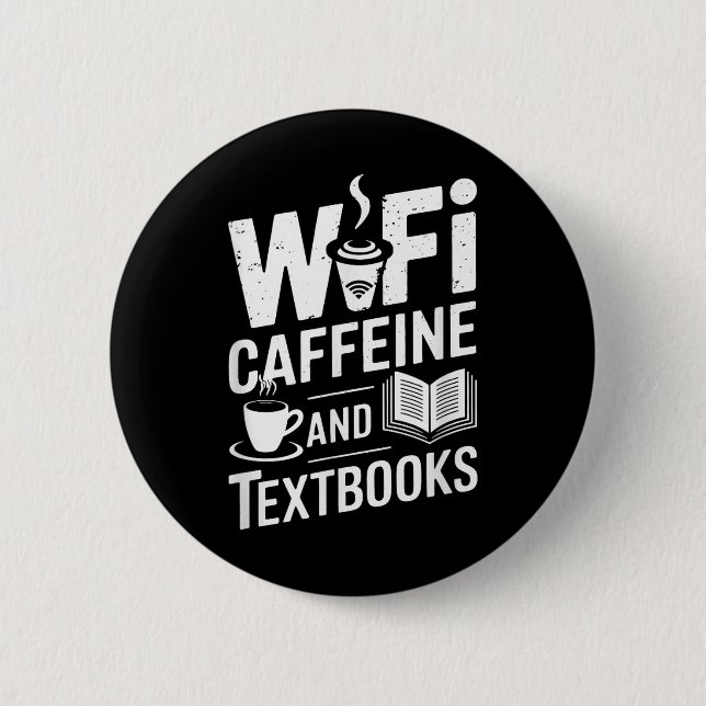 Macaron Rond 5 Cm Wifi Caffeine And Textbooks  (Devant)