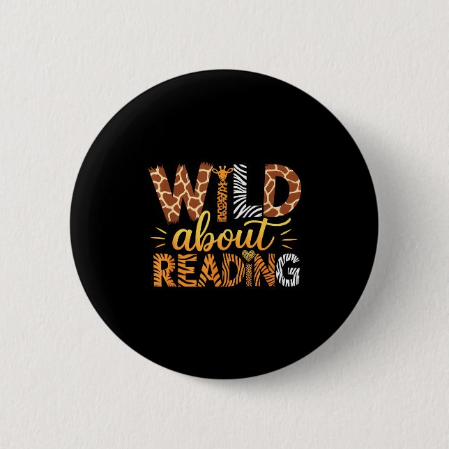 Macaron Rond 5 Cm Wild About Reading Safari Animal Print Graphic  (Devant)