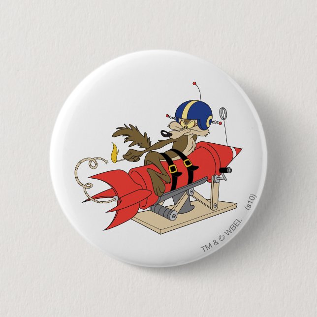 Macaron Rond 5 Cm Wile E. Coyote lance Red Rocket (Devant)