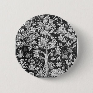 Macaron Rond 5 Cm William Morris - Arbre De Vie Noir Et Blanc